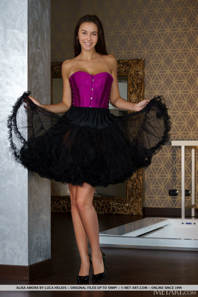 Alisa Amore wearing a corset sweetheart gown